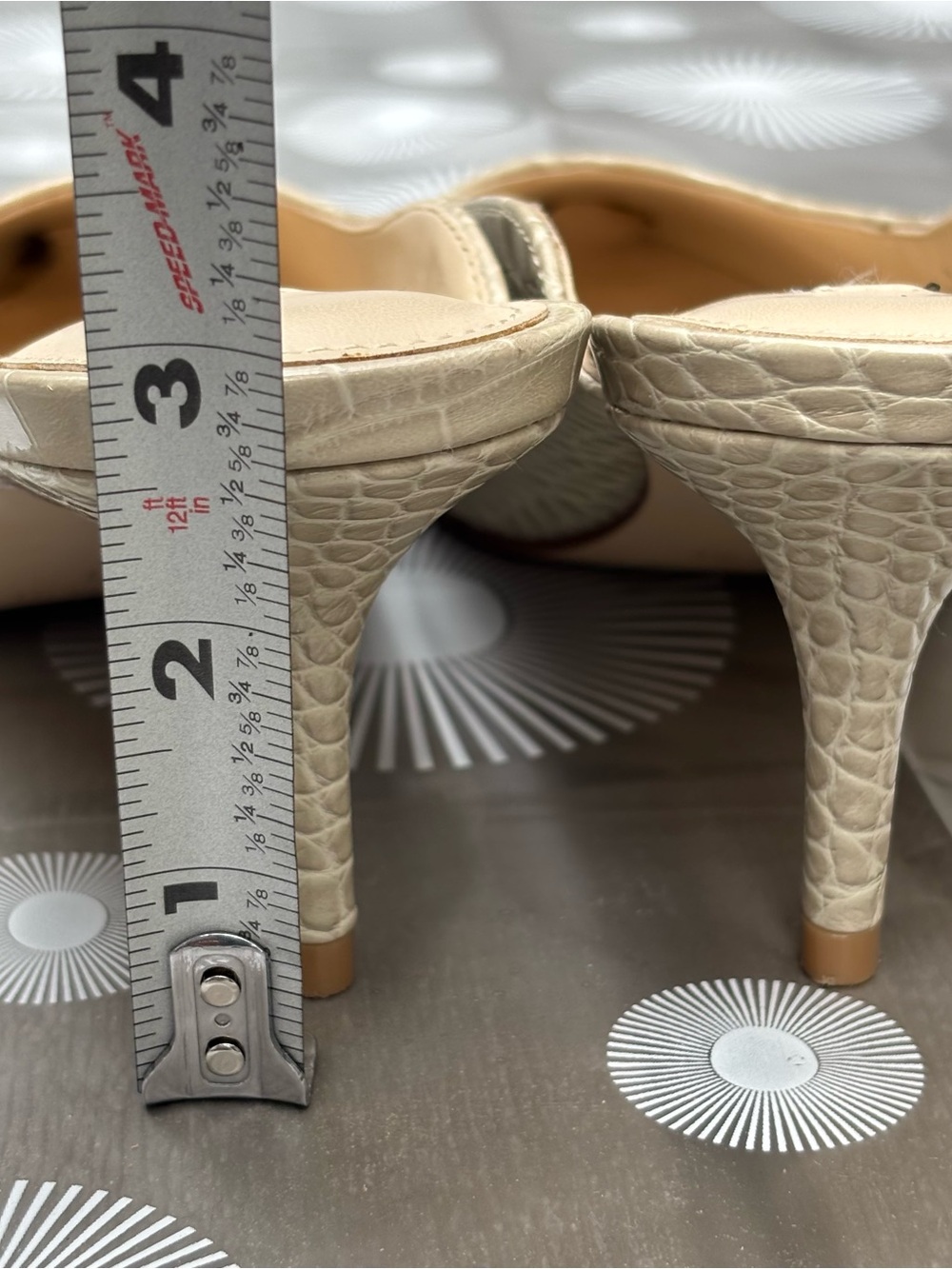 Nine West Taupe Croc-Embossed Angle Pointed Toe Slip-On Heeled Mules - Picture 16 of 16